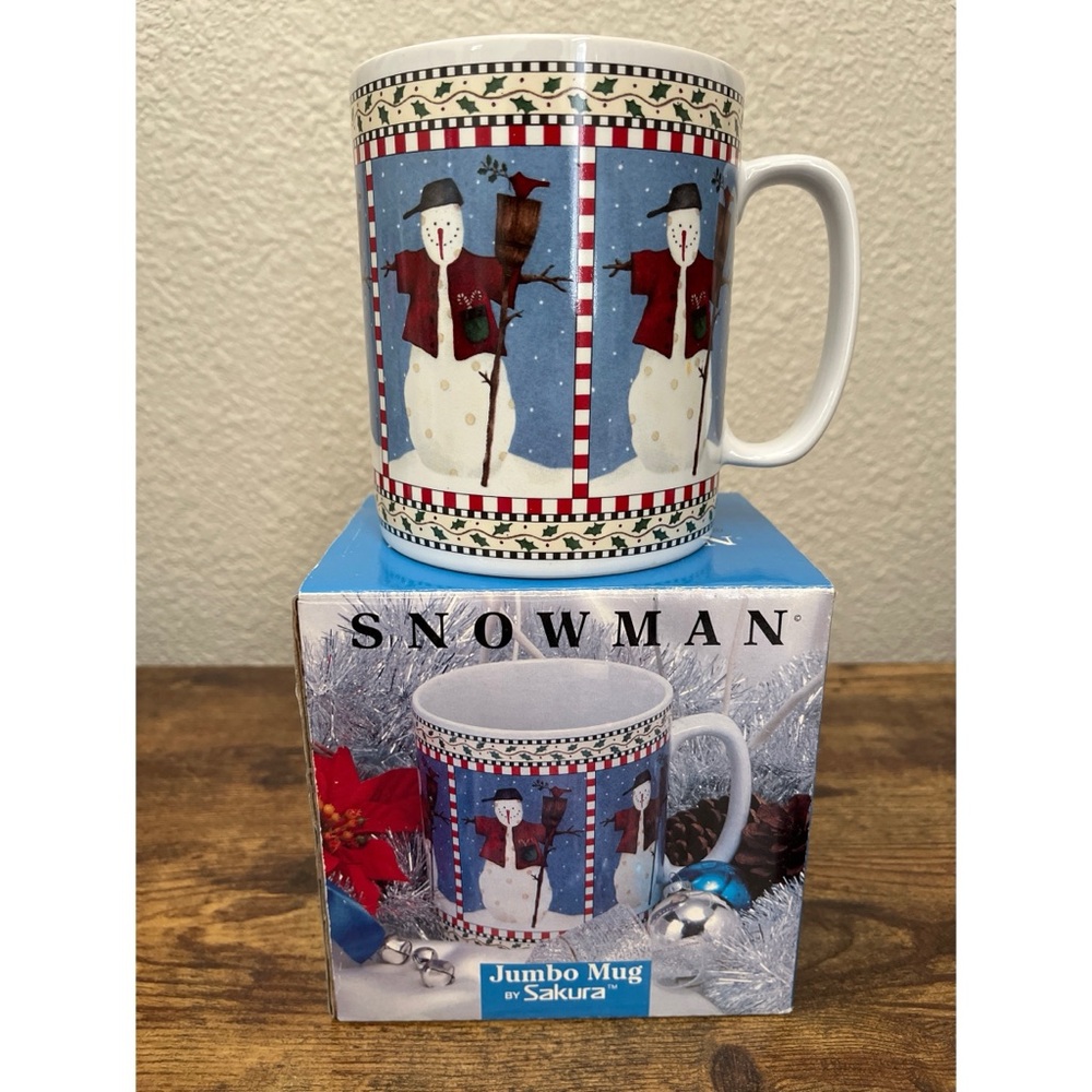 NIB Debbie Mumm Sakura Snowman Jumbo Mug